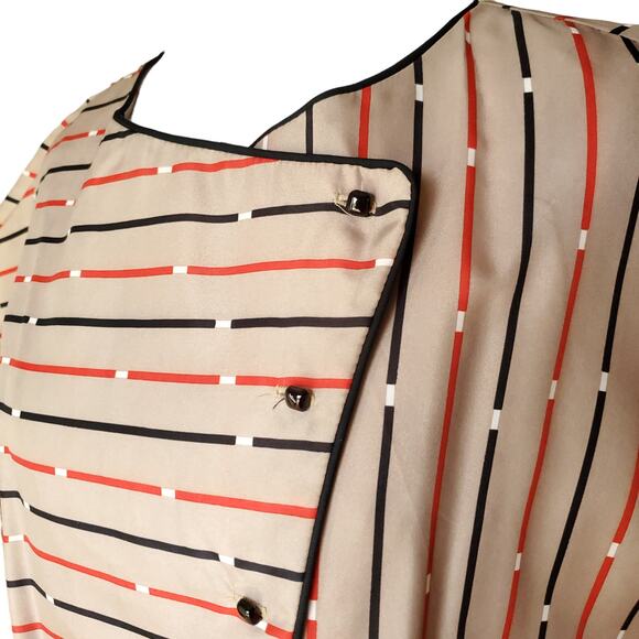 Vintage Joan Curtis Dress Striped Belted Short Sleeve Tan Black Red Sz 16 - Picture 4 of 12